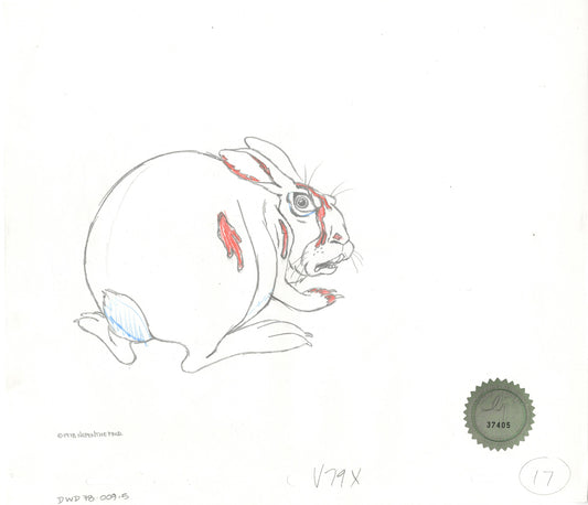 Watership Down 1978 Production Animation Cel Drawing of Woundort with Linda Jones Enterprise Seal and Certificate of Authenticity 009-005