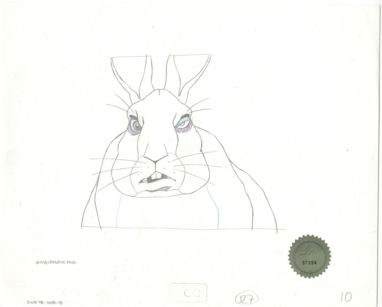 Watership Down 1978 Production Animation Cel Drawing of Woundort with Linda Jones Enterprise Seal and Certificate of Authenticity 005-018