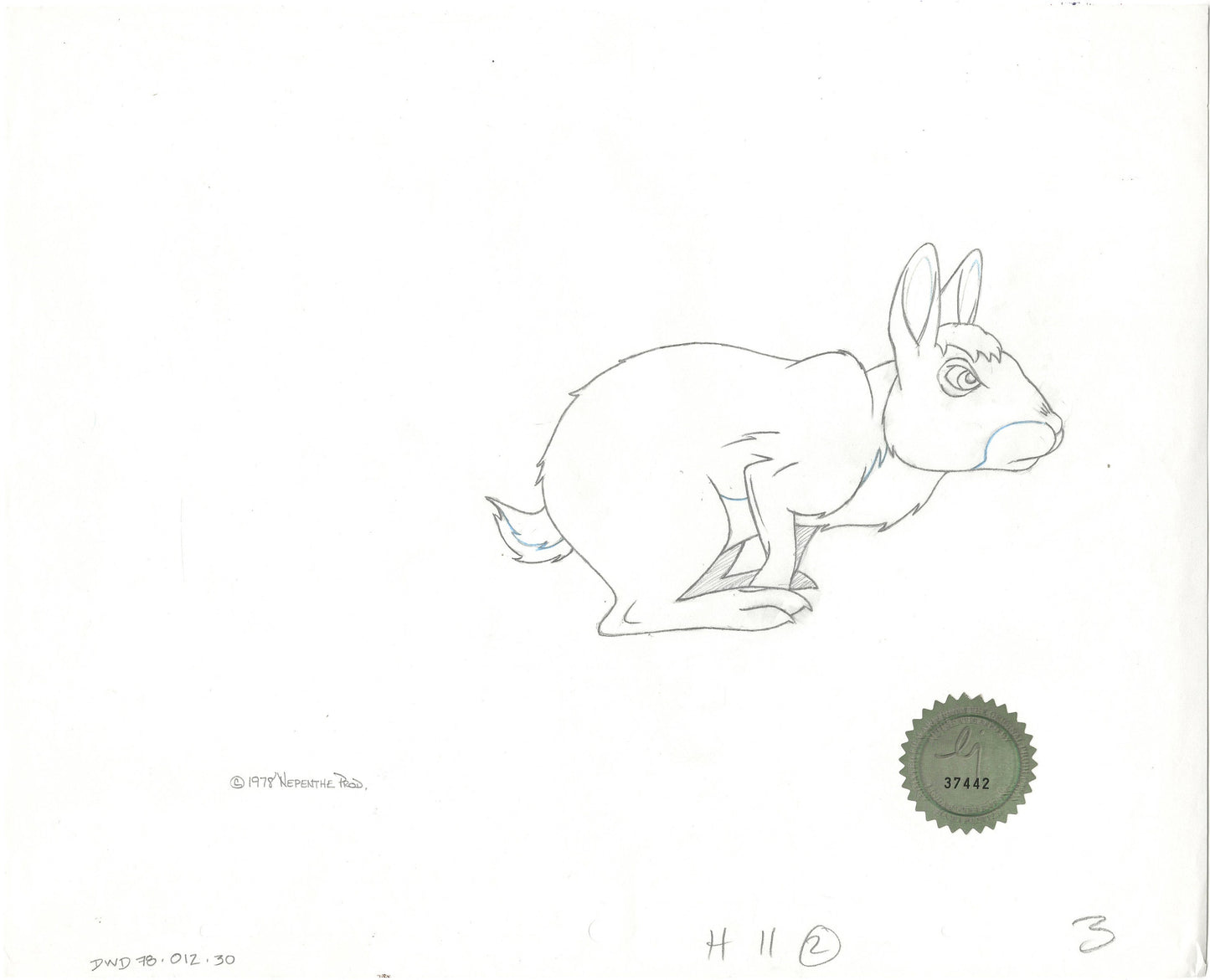 Watership Down 1978 Production Animation Cel Drawing of Bigwig with Linda Jones Enterprise Seal and Certificate of Authenticity 012-030