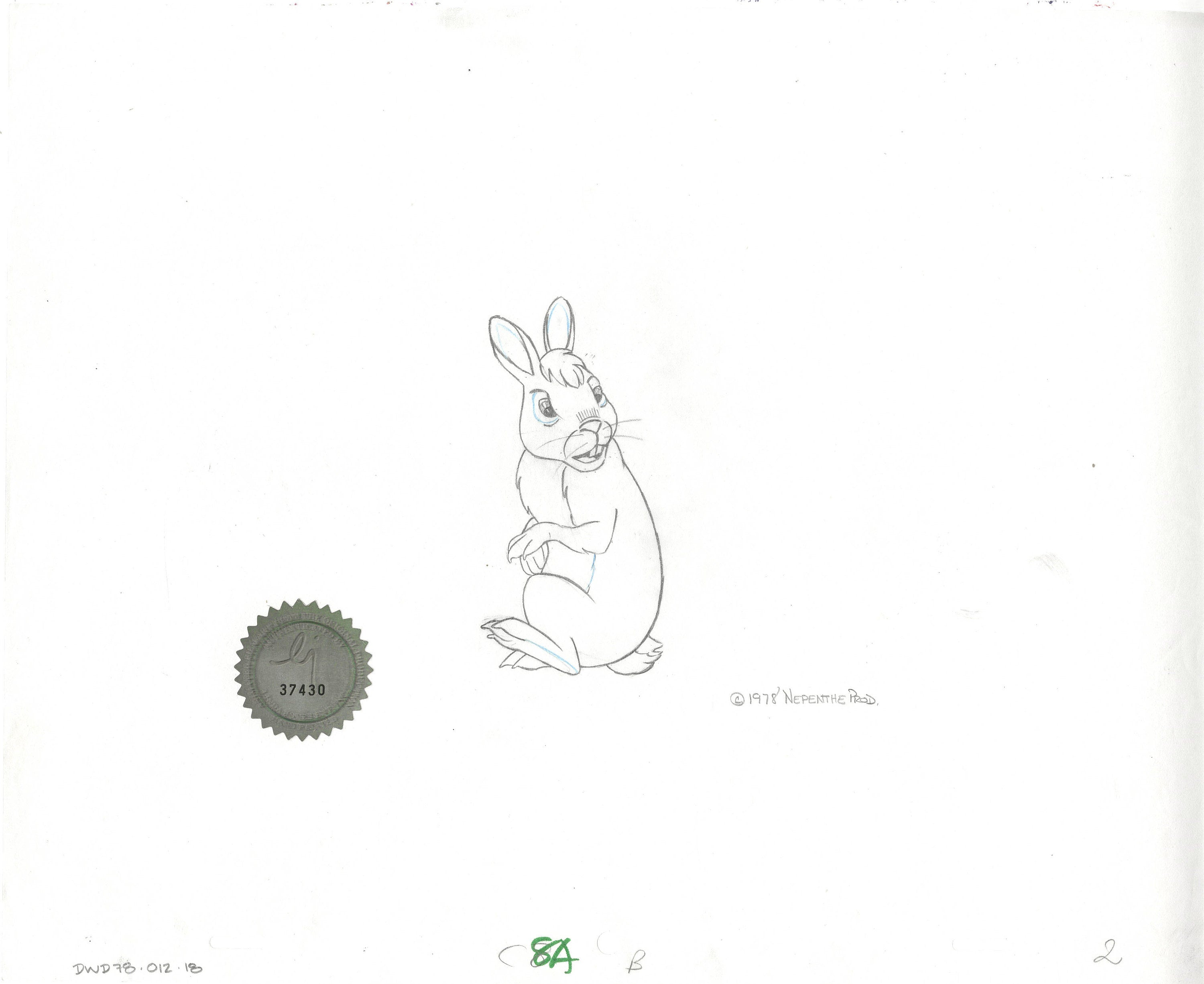 Watership Down 1978 Production Animation Cel Drawing Of Bigwig With Li ...