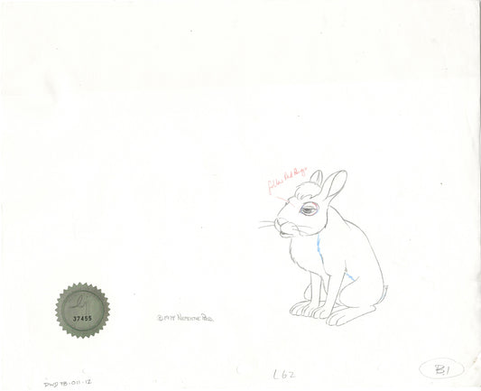 Watership Down 1978 Production Animation Cel Drawing of Bigwig with Linda Jones Enterprise Seal and Certificate of Authenticity 011-012