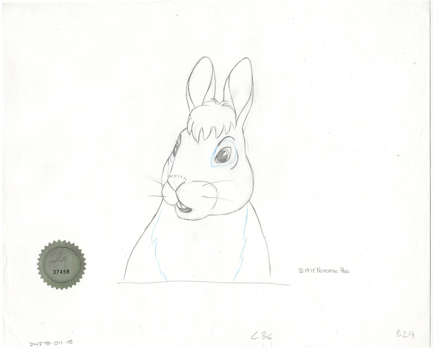 Watership Down 1978 Production Animation Cel Drawing of Bigwig with Linda Jones Enterprise Seal and Certificate of Authenticity 011-015