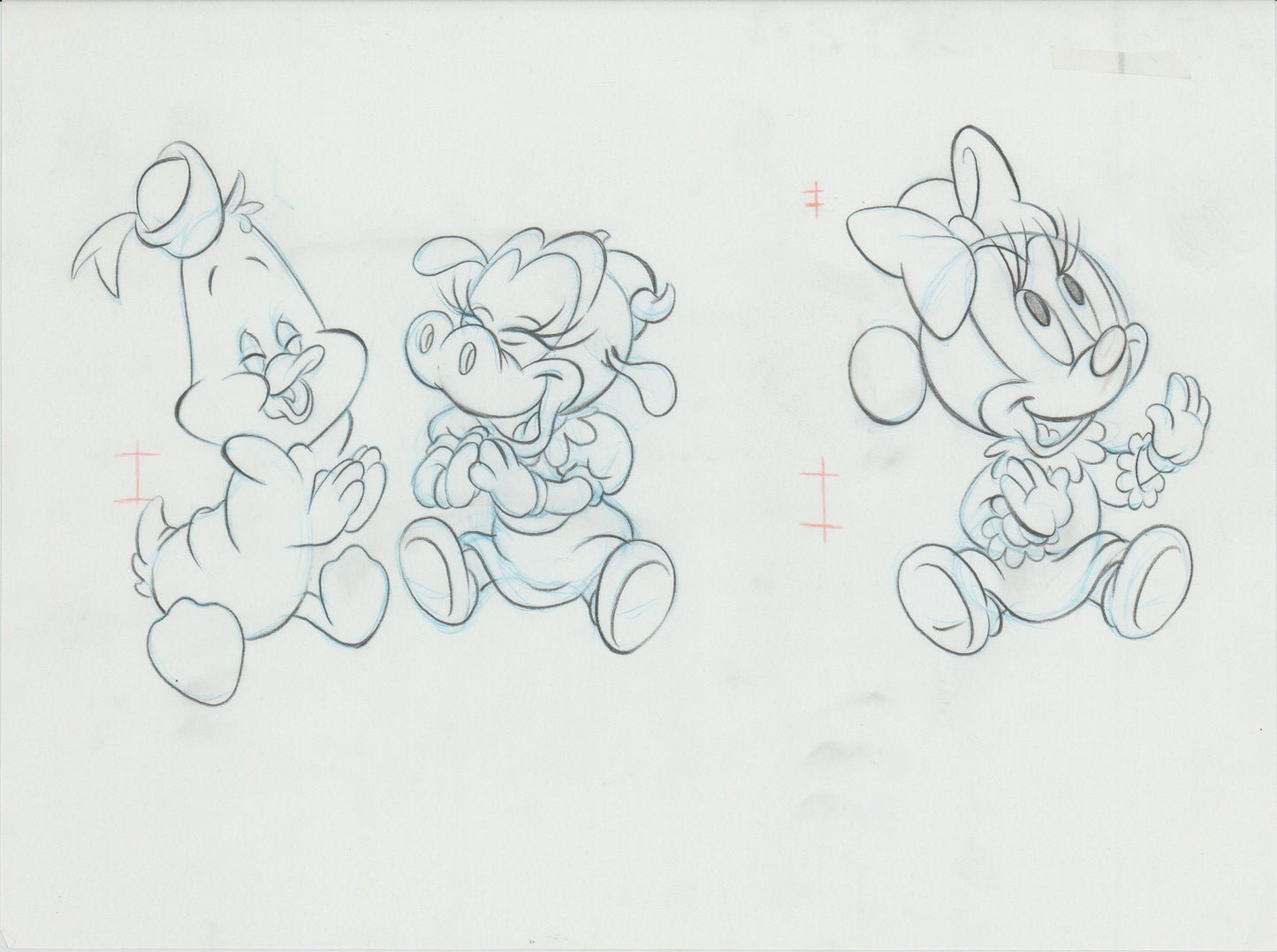 Walt Disney Babies Out And Around Show and Tell Book Page Illustration Drawing with Minnie and Clarabelle Cow from 1991 b7230