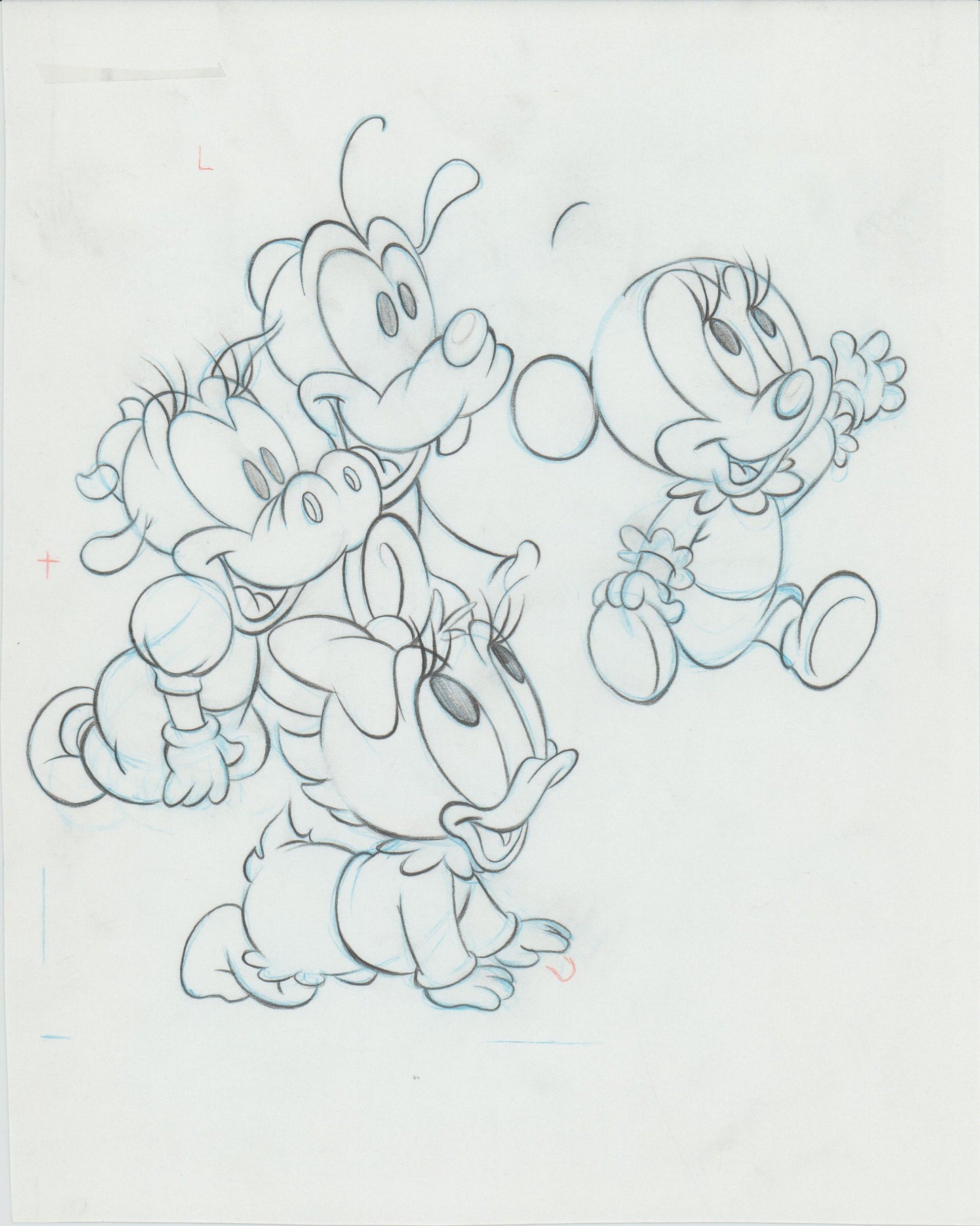 Walt Disney Babies Out And Around Show and Tell Book Page Illustration Drawing with Minnie Mouse Goofy and Daisy Duck from 1991 b7233