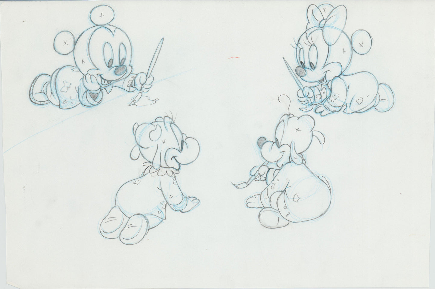 Walt Disney Babies Out And Around Show and Tell Book Page Illustration Drawing with Goofy and Mickey Mouse from 1991 b7248