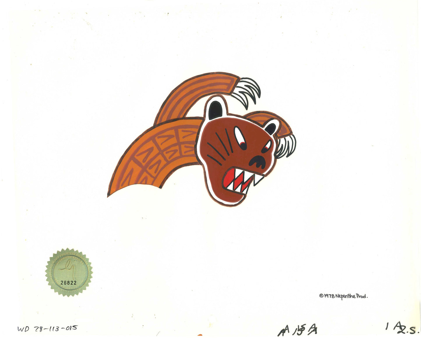 Watership Down Opening Fable El-ahrairah 1978 Production Animation Cel with LJE Seal and COA 113-015 of an Animal