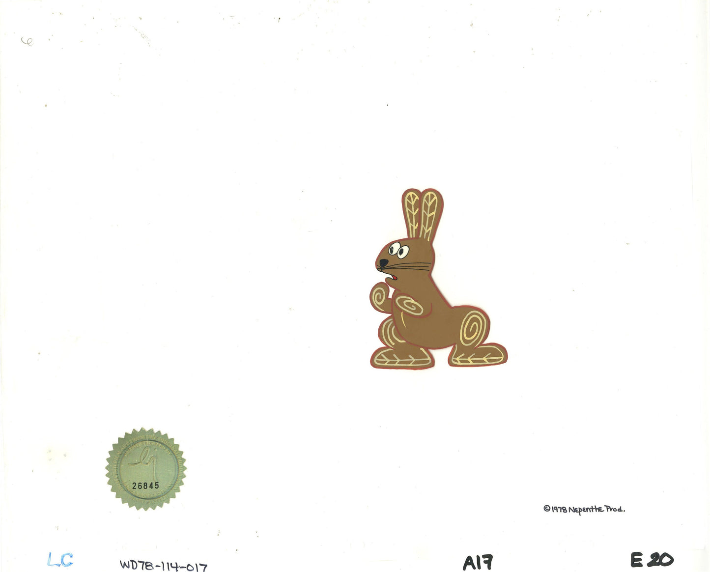 Watership Down Opening Fable El-ahrairah 1978 Production Animation Cel with LJE Seal and COA 114-017