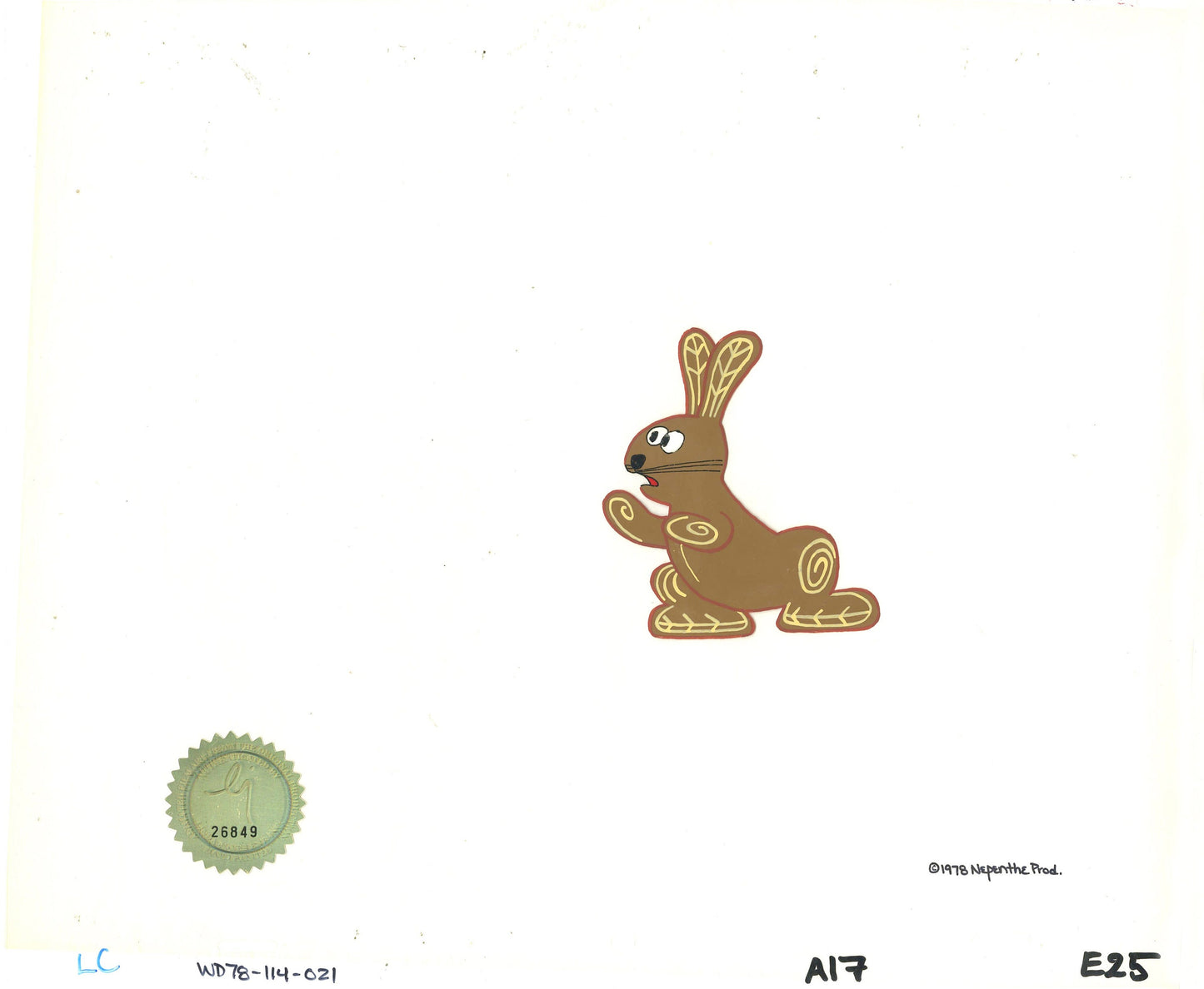 Watership Down Opening Fable El-ahrairah 1978 Production Animation Cel with LJE Seal and COA 114-021