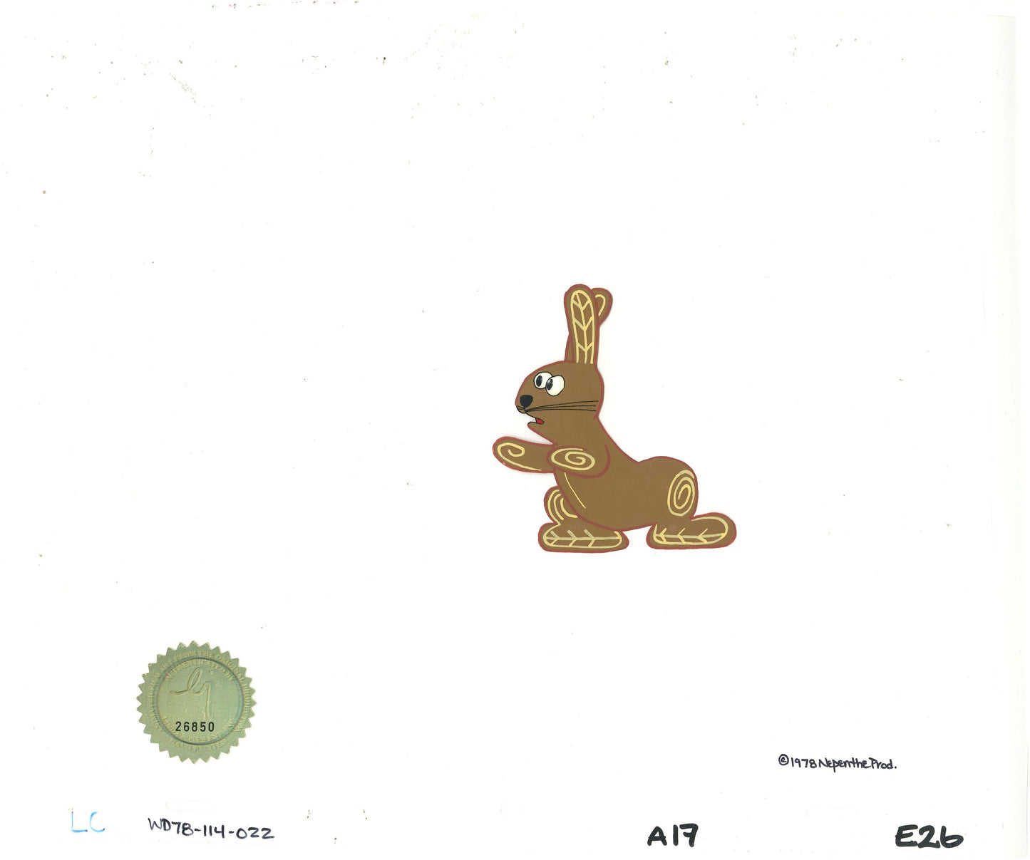 Watership Down Opening Fable El-ahrairah 1978 Production Animation Cel with LJE Seal and COA 114-022