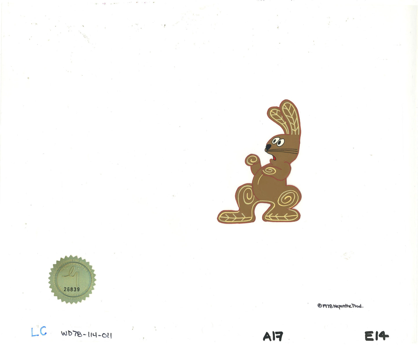 Watership Down Opening Fable El-ahrairah 1978 Production Animation Cel with LJE Seal and COA 114-011