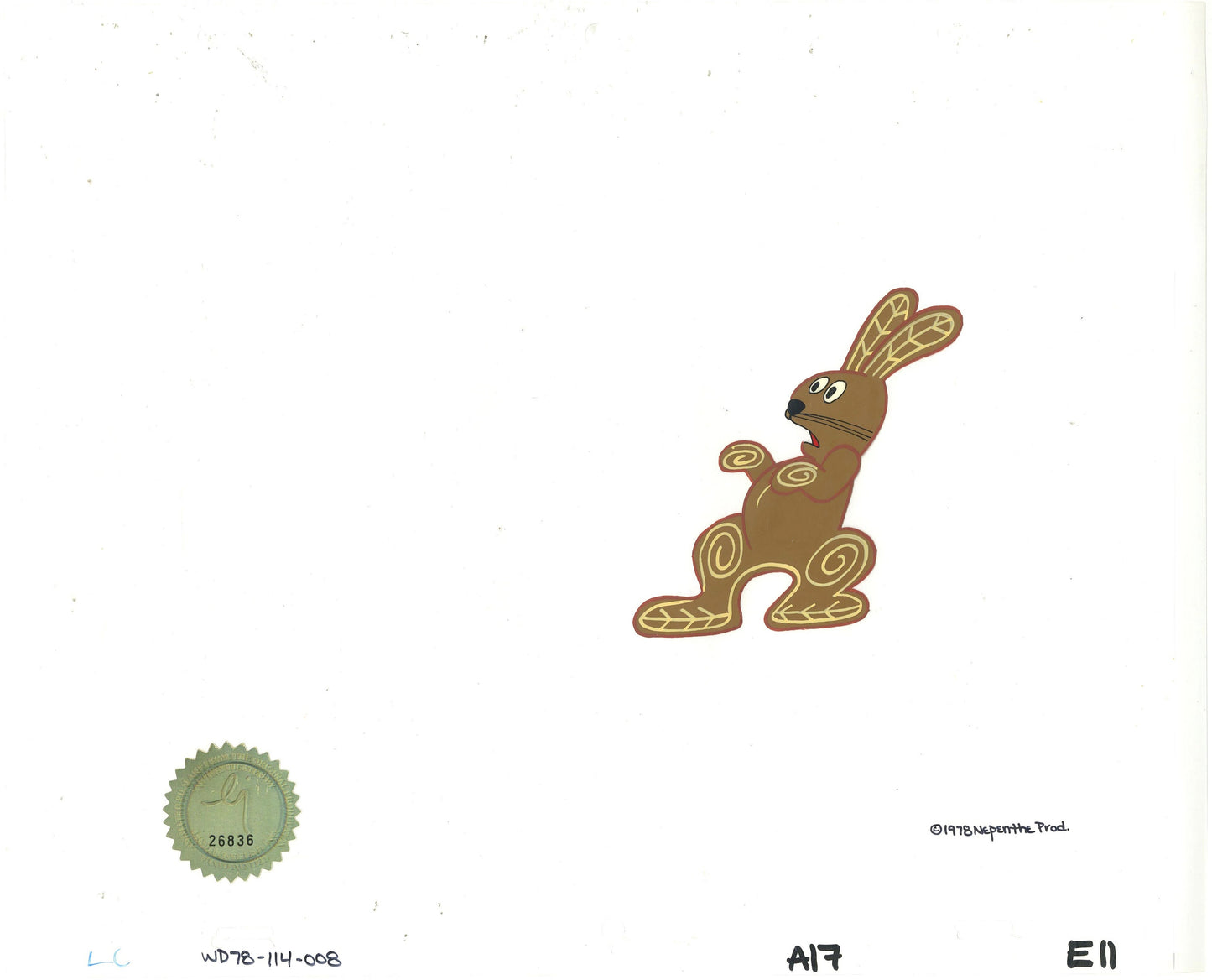 Watership Down Opening Fable El-ahrairah 1978 Production Animation Cel with LJE Seal and COA 114-008