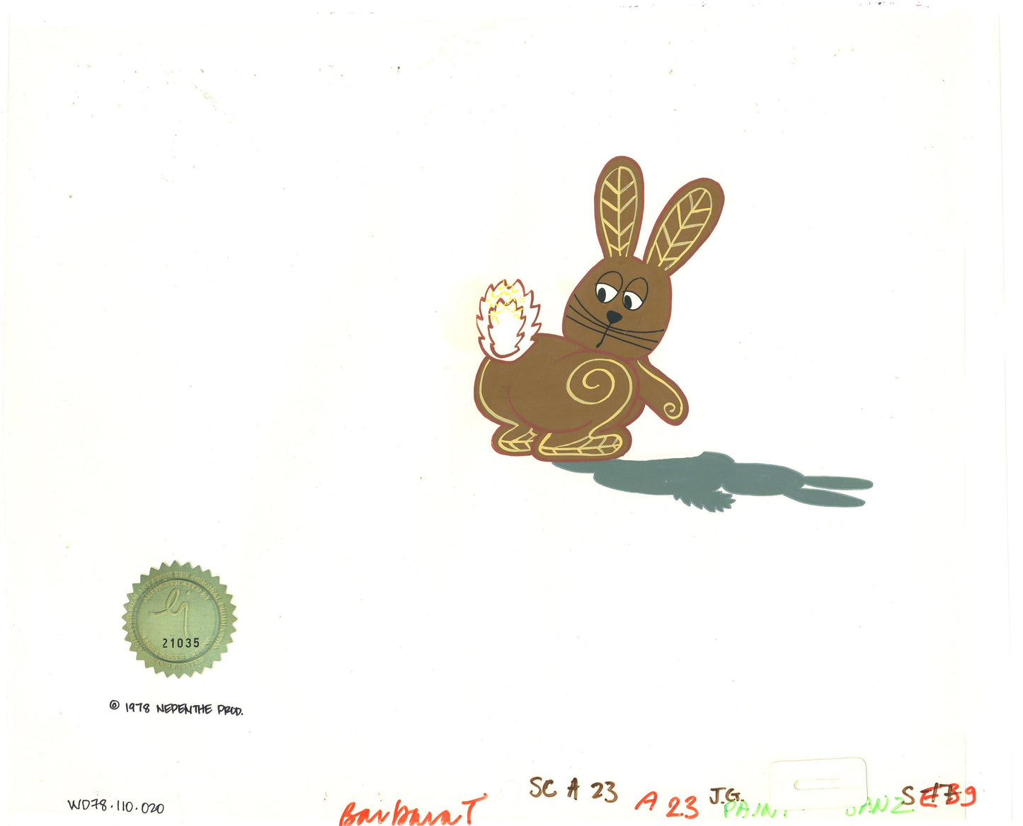 Watership Down Opening Fable El-ahrairah 1978 Production Animation Cel with LJE Seal and COA 110-020