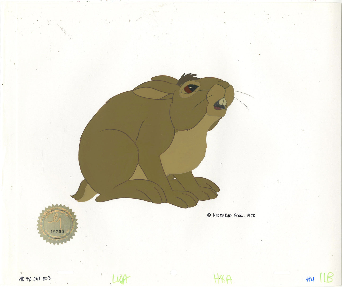 Watership Down 1978 Production Animation Cel of Bigwig with LJE Seal and COA 041-003