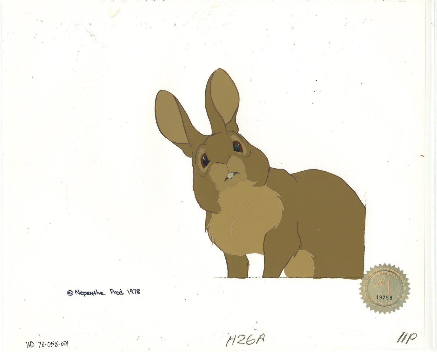 Watership Down 1978 Production Animation Cel of Pipkin with LJE Seal and COA 058-001
