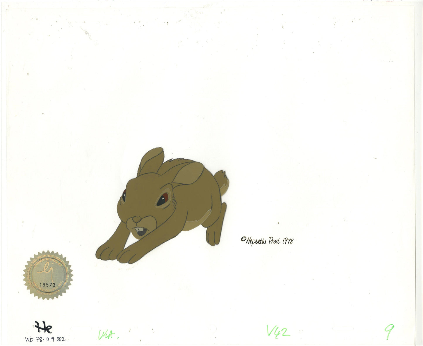 Watership Down 1978 Production Animation Cel of Pipkin with LJE Seal and COA 019-002