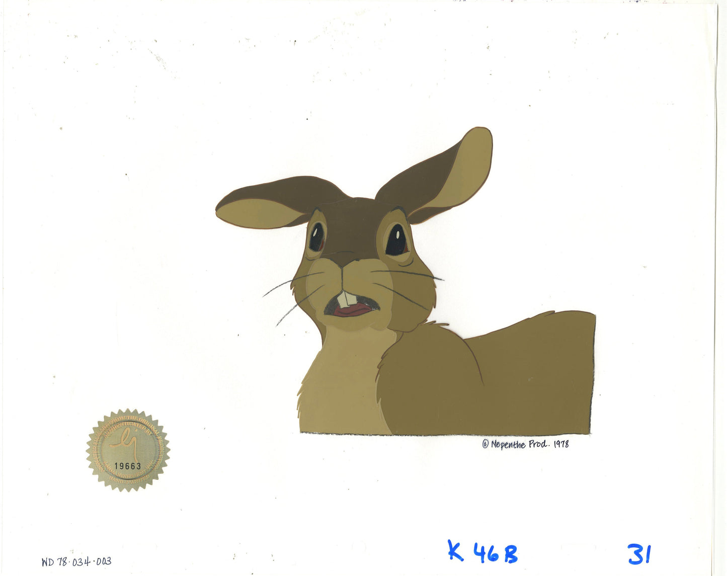 Watership Down 1978 Production Animation Cel of Blackberry with LJE Seal and COA 034-003