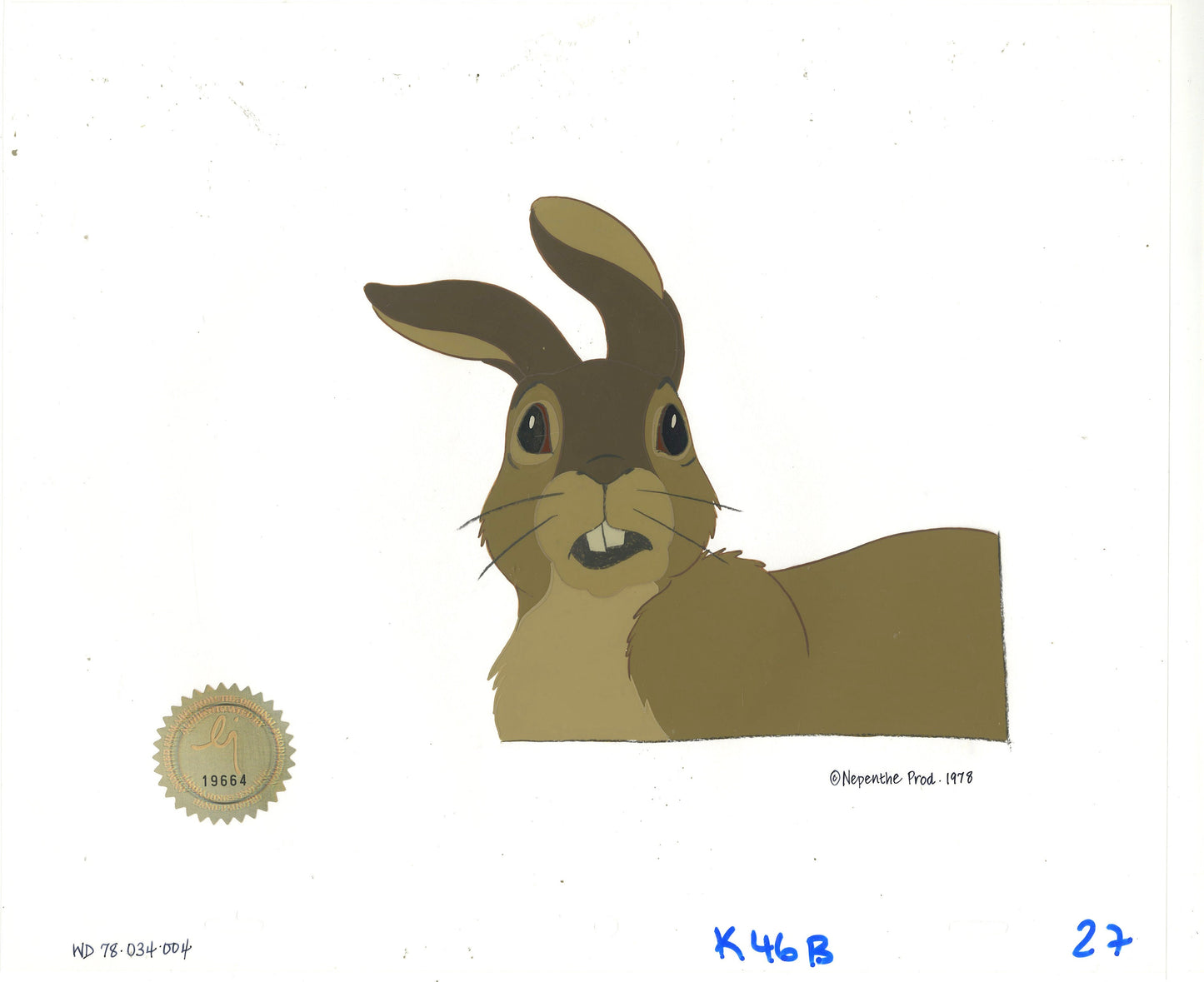 Watership Down 1978 Production Animation Cel of Blackberry with LJE Seal and COA 034-004