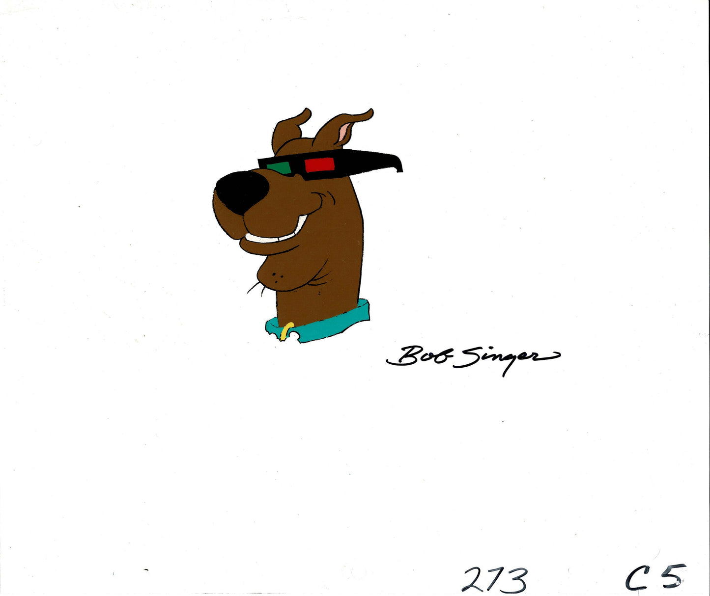 Scooby Doo Production Animation Cel of Scooby with 3D Glasses from Hanna Barbera Signed by Bob Singer