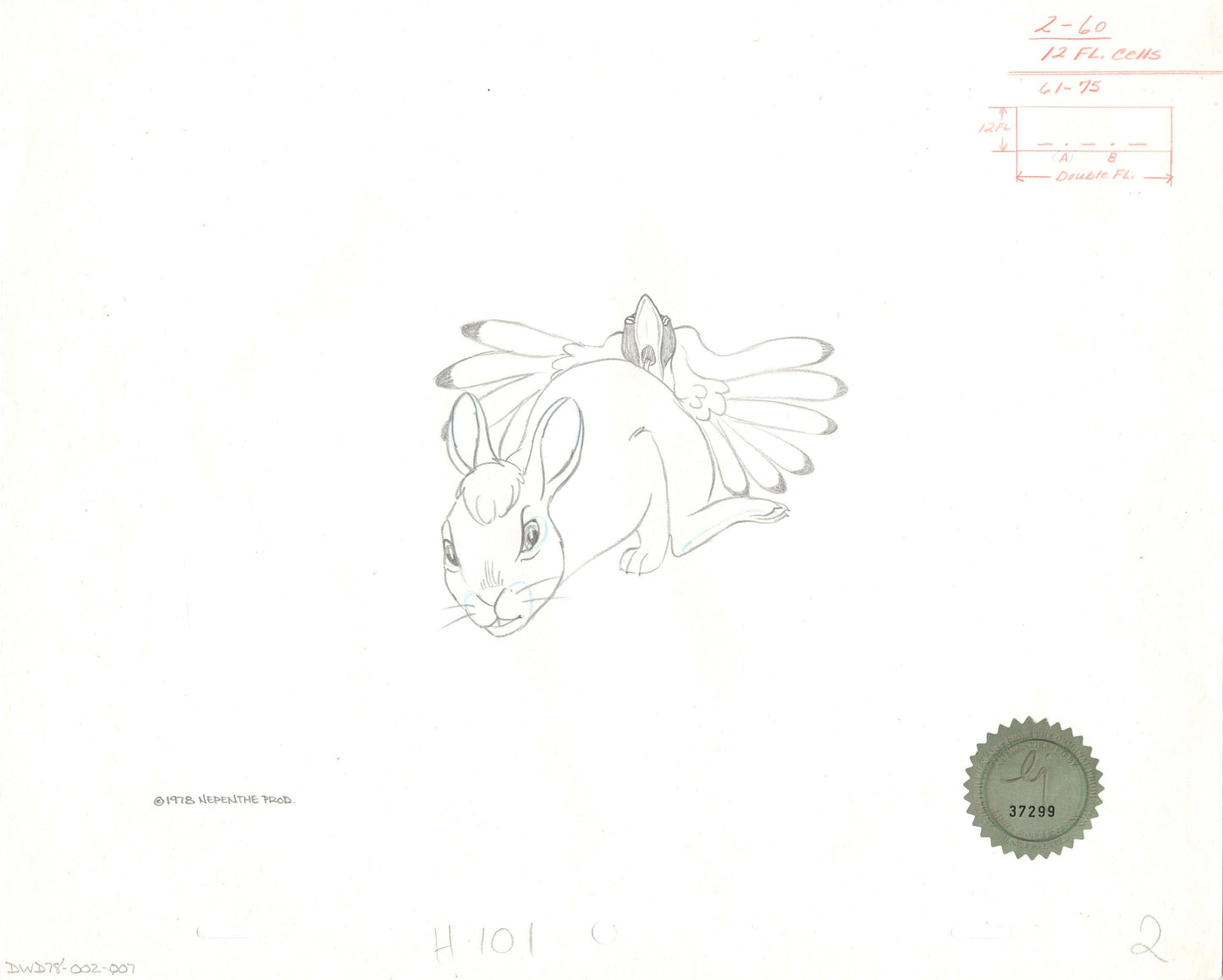 Watership Down 1978 Production Animation Cel Drawing of Bigwig and Kehaar with Linda Jones Seal and Certificate of Authenticity 002-007