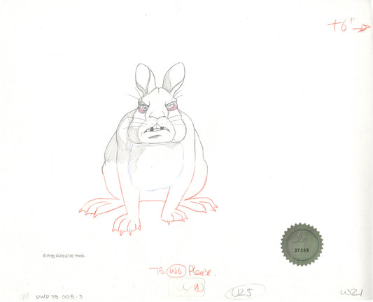 Watership Down 1978 Production Animation Cel Drawing of Woundort with Linda Jones Enterprise Seal and Certificate of Authenticity 008-003