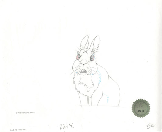 Watership Down 1978 Production Animation Cel Drawing of Woundort with Linda Jones Enterprise Seal and Certificate of Authenticity 005-023