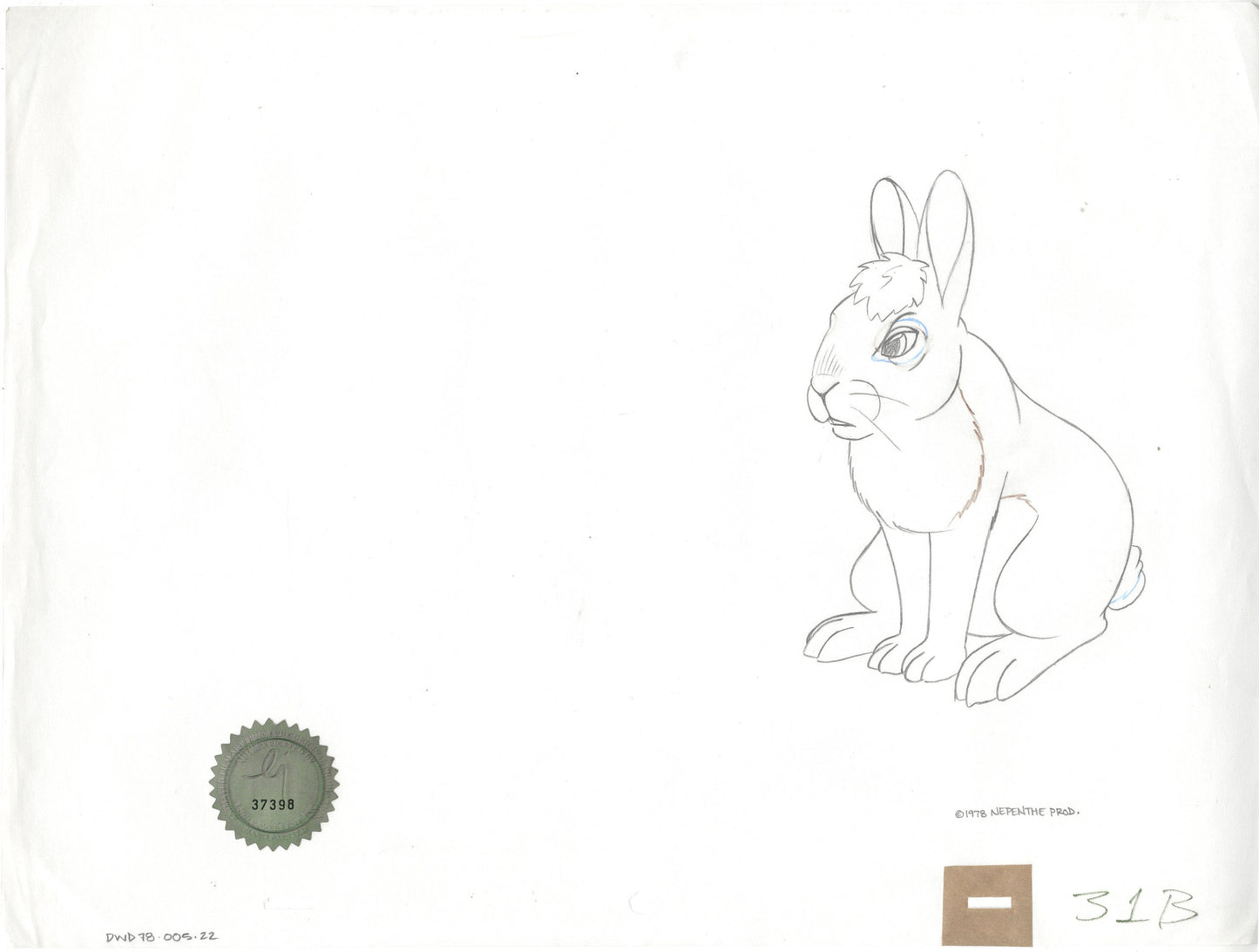 Watership Down 1978 Production Animation Cel Drawing of Bigwig with Linda Jones Enterprise Seal and Certificate of Authenticity 005-022