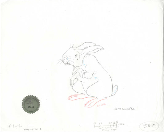 Watership Down 1978 Production Animation Cel Drawing of Cowslip with Linda Jones Enterprise Seal and Certificate of Authenticity 011-002