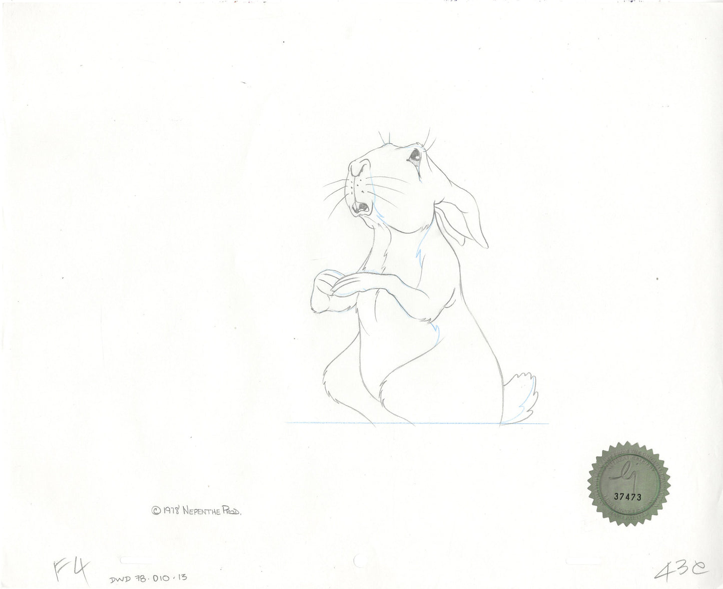 Watership Down 1978 Production Animation Cel Drawing of Cowslip with Linda Jones Enterprise Seal and Certificate of Authenticity 010-013