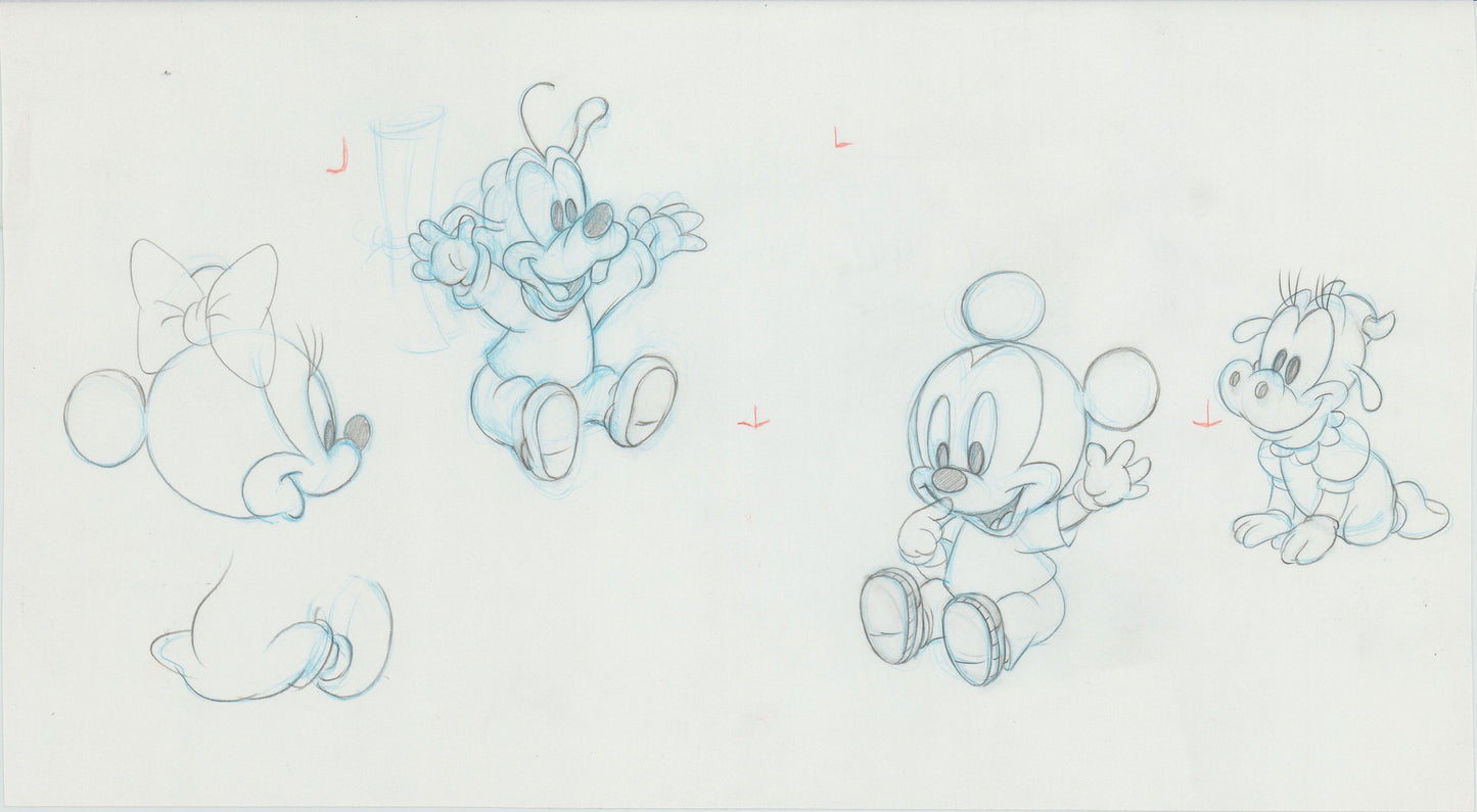 Walt Disney Babies Out And Around Show and Tell Book Page Illustration Drawing with Minnie Mouse Goofy and Mickey Mouse from 1991 b7234