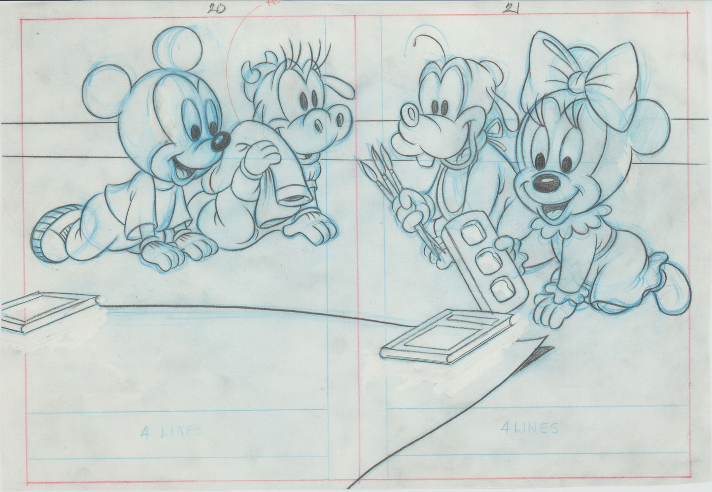 Walt Disney Babies Out And Around Show and Tell Book Page Illustration Drawing with Mickey Mouse and Minnie Mouse from 1991 b7241