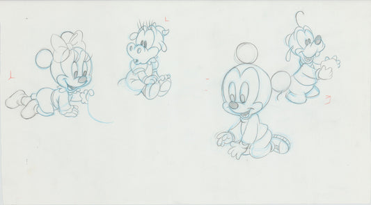 Walt Disney Babies Out And Around Show and Tell Book Page Illustration Drawing with Mickey Mouse and Goofy from 1991 b7249