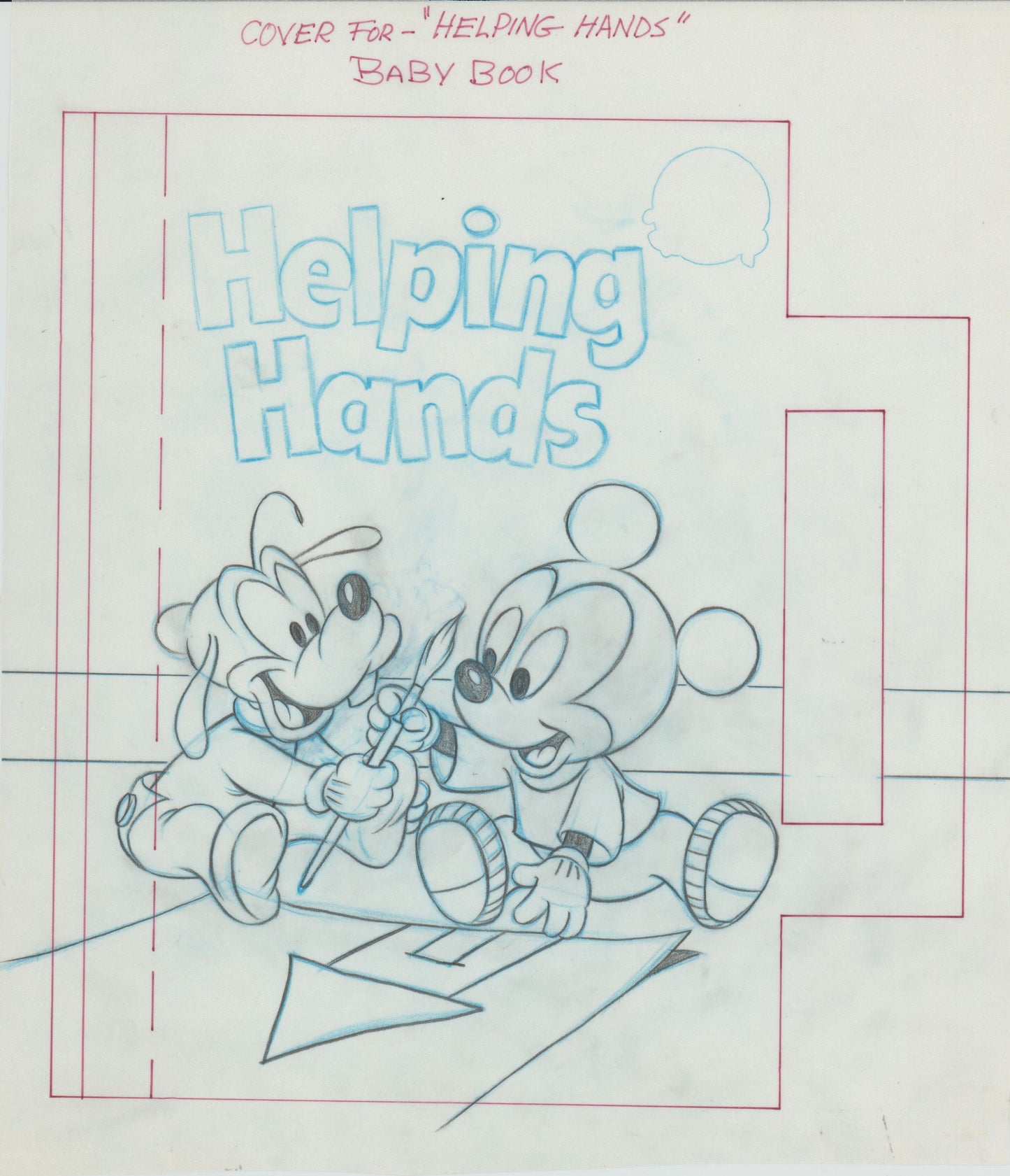 Walt Disney Babies Out And Around Show and Tell Book Page Illustration COVER Drawing with Goofy and Mickey Mouse from 1991 b7236