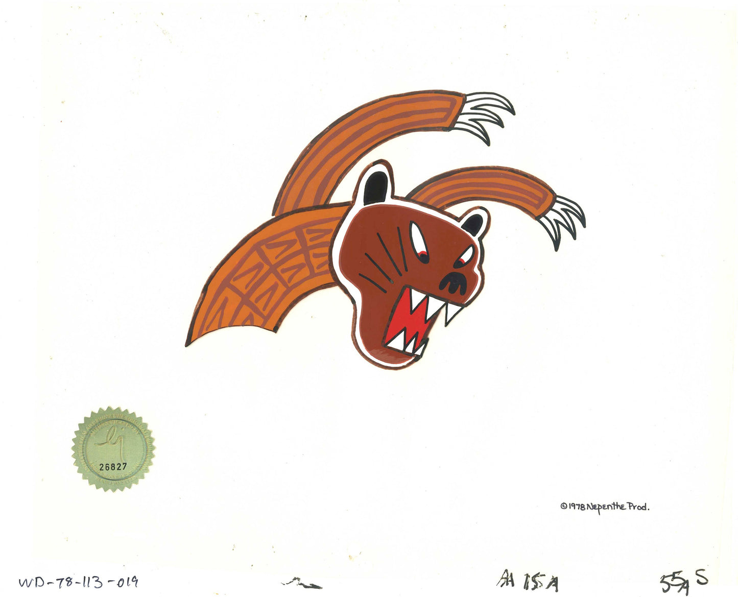 Watership Down Opening Fable El-ahrairah 1978 Production Animation Cel with LJE Seal and COA 113-019 of an Animal