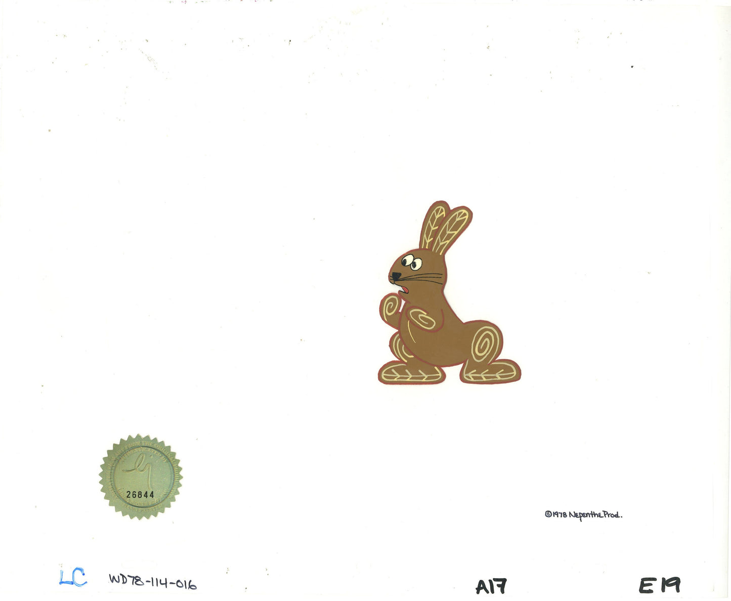 Watership Down Opening Fable El-ahrairah 1978 Production Animation Cel with LJE Seal and COA 114-016