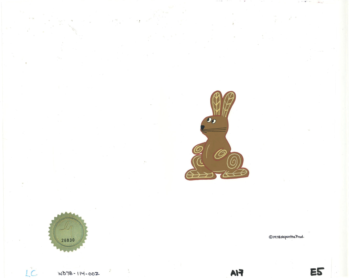 Watership Down Opening Fable El-ahrairah 1978 Production Animation Cel with LJE Seal and COA 114-002