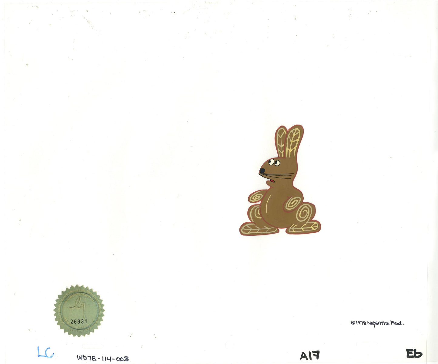 Watership Down Opening Fable El-ahrairah 1978 Production Animation Cel with LJE Seal and COA 114-003