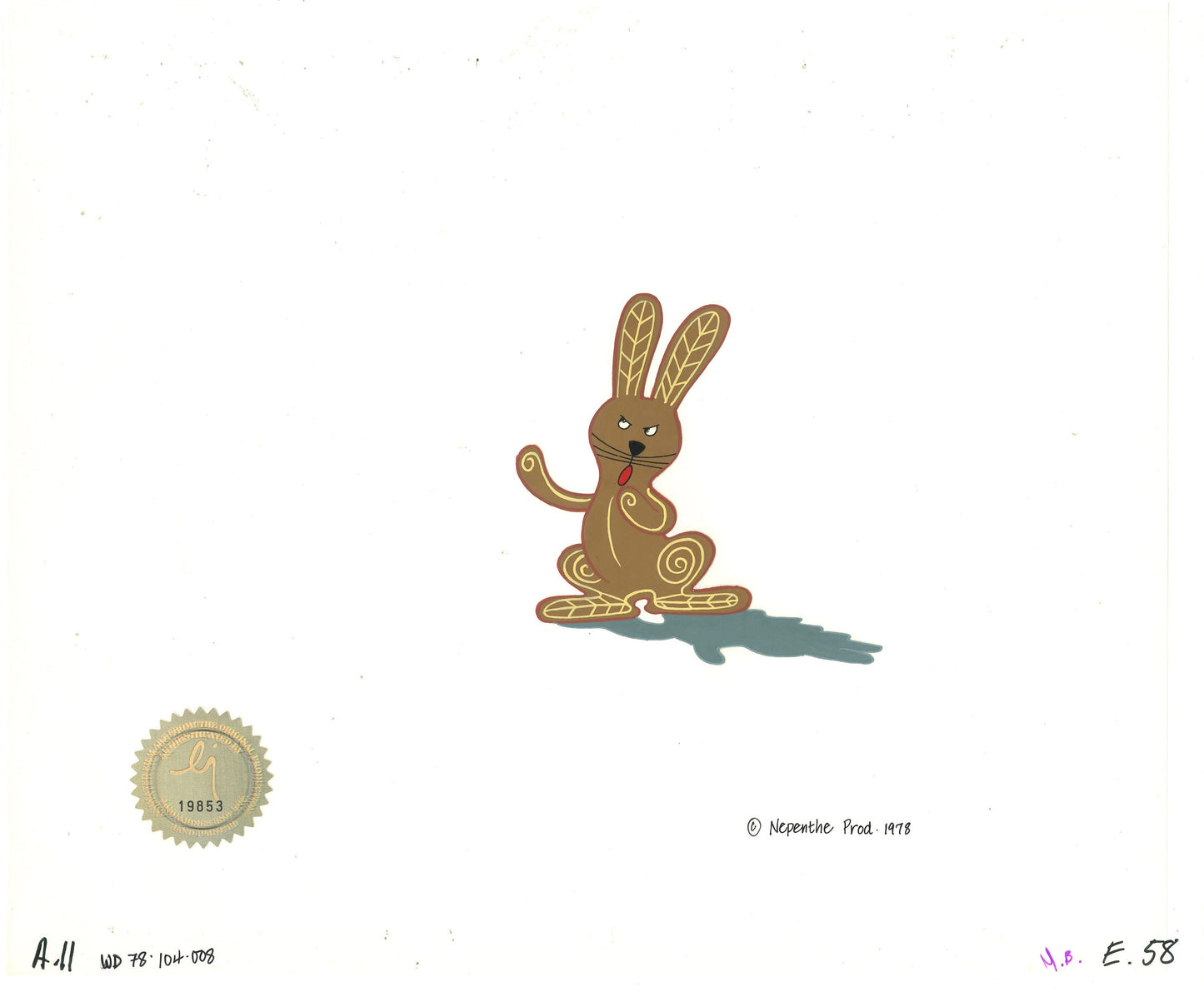 Watership Down Opening Fable El-ahrairah 1978 Production Animation Cel with LJE Seal and COA 104-008