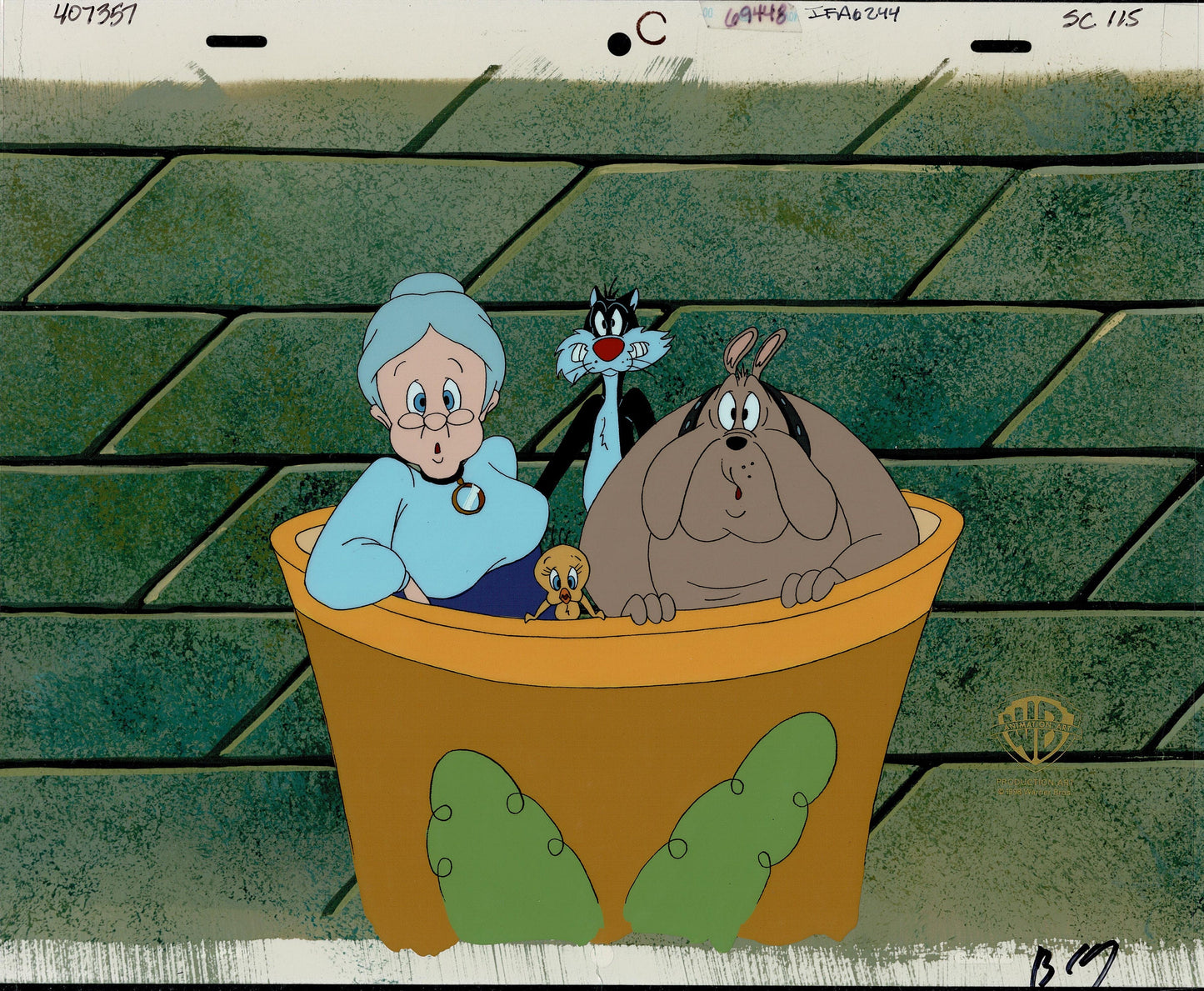Sylvester and Tweety Mysteries Production Animation Cel from Warner Bros 1995-2000 also Has Granny and Hector the Dog