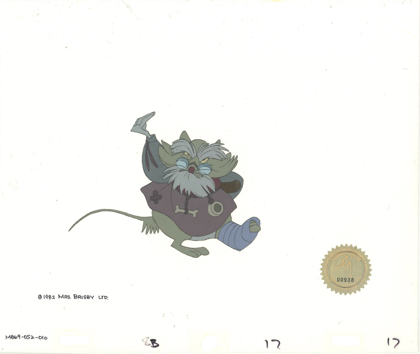Don Bluth Secret of NIMH Mr Ages 1982 Original Production Animation Cel Used to make the cartoon 052-010