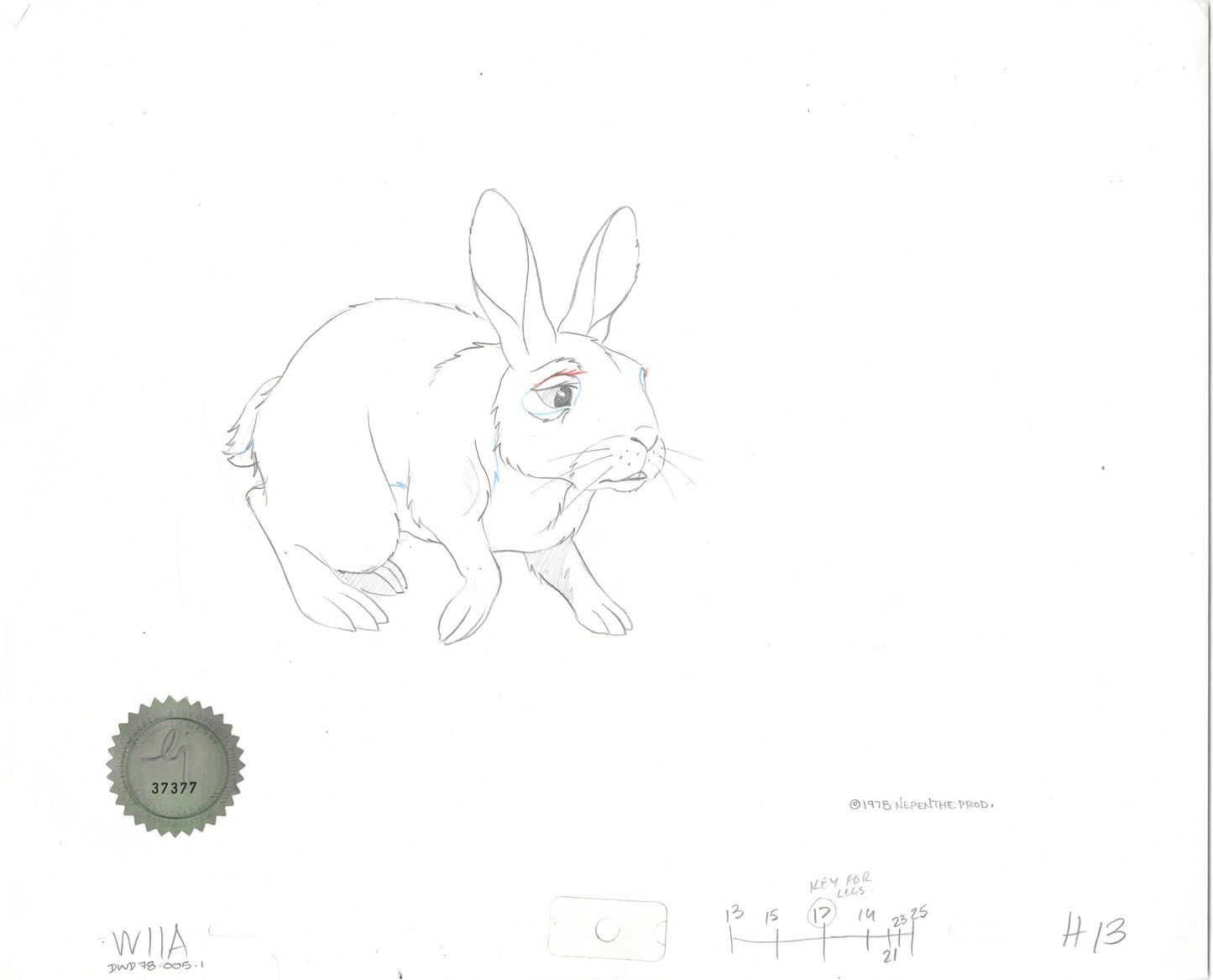 Watership Down 1978 Production Animation Cel Drawing with Linda Jones Enterprise Seal and Certificate of Authenticity 005-001