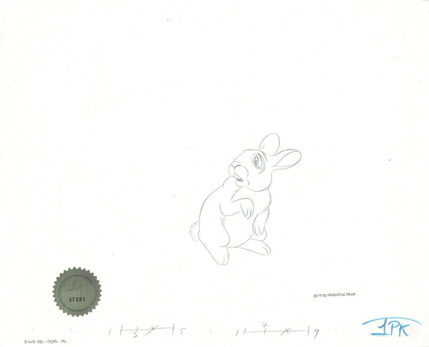 Watership Down 1978 Production Animation Cel Drawing with Linda Jones Enterprise Seal and Certificate of Authenticity 005-015