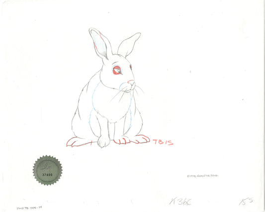 Watership Down 1978 Production Animation Cel Drawing with Linda Jones Enterprise Seal and Certificate of Authenticity 005-024
