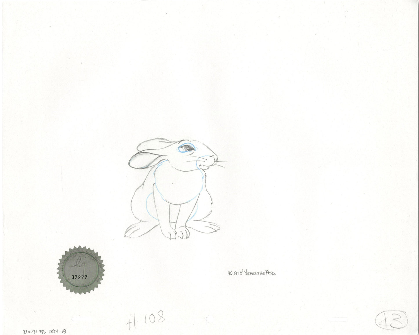 Watership Down 1978 Production Animation Cel Drawing with Linda Jones Enterprise Seal and Certificate of Authenticity 007-019