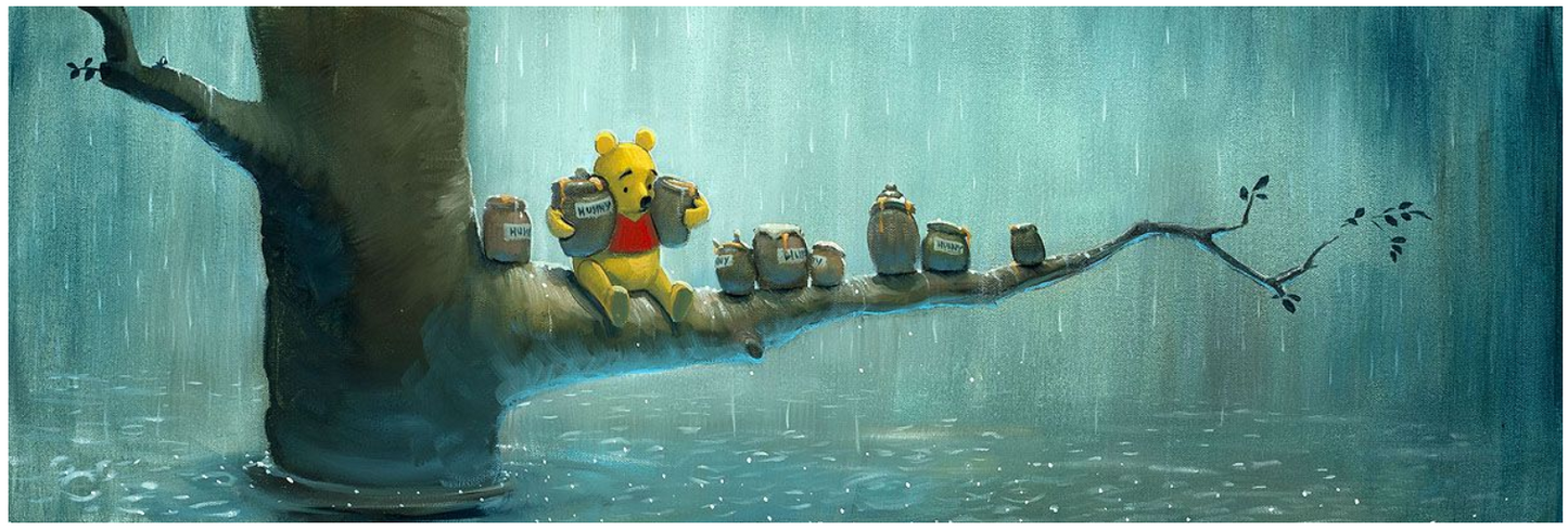 Winnie The Pooh Walt Disney Fine Art Rob Kaz Signed Limited Edition of 95 on Canvas "Waiting Out the Rain"