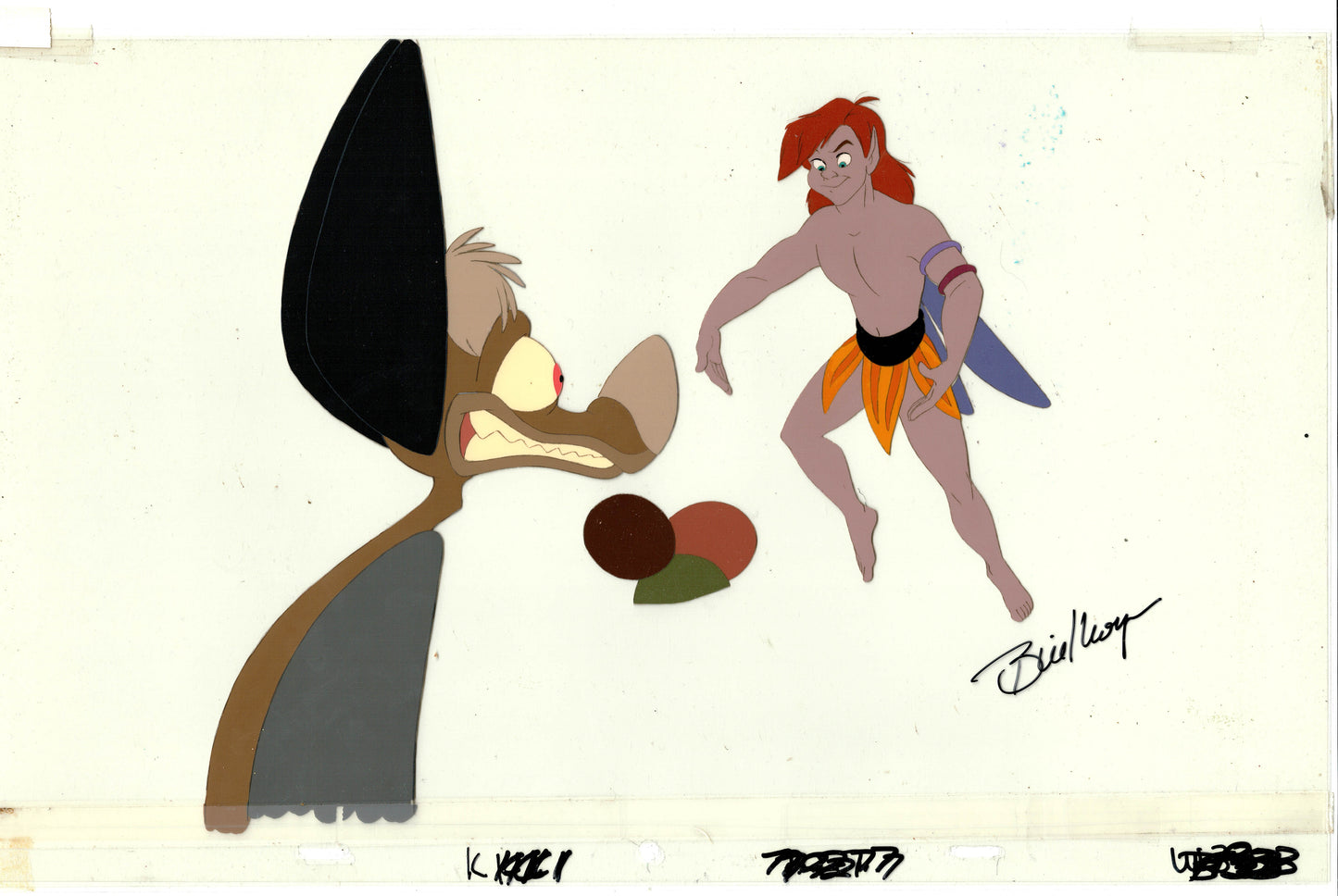Ferngully Original Production Animation Cel Setup of Pips and Batty Koda with Original Production Background Signed by Bill Kroyer 1992