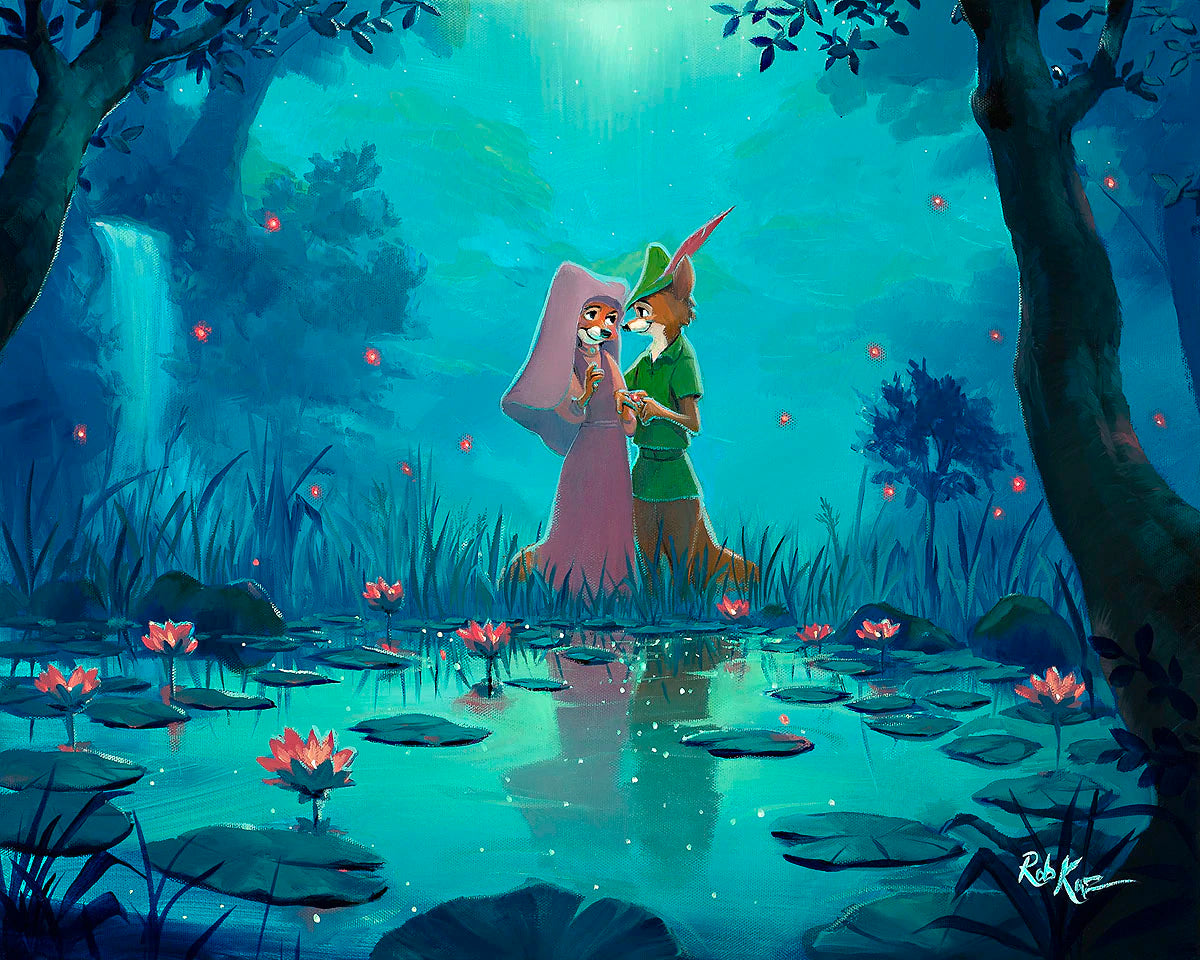 Robin Hood Walt Disney Fine Art Rob Kaz Signed Limited Edition of 195 on Canvas "Moonlight Proposal"