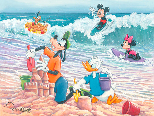 Mickey Mouse Beach Walt Disney Fine Art Michelle St. Laurent Signed Limited Edition of 195 on Canvas "Sand Castles"