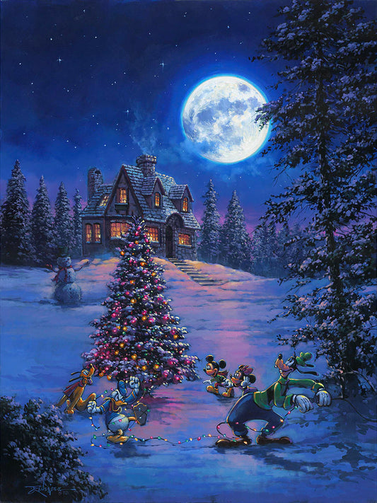 Mickey Mouse Christmas Walt Disney Fine Art Rodel Gonzalez Signed Limited Edition of 195 on Canvas "Winter Lights" REGULAR Edition