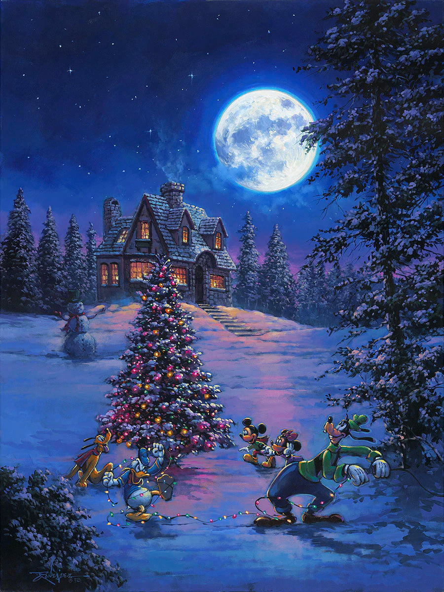 Mickey Mouse Christmas Walt Disney Fine Art Rodel Gonzalez Signed Limited Edition of 95 on Canvas "Winter Lights" PREMIERE Edition